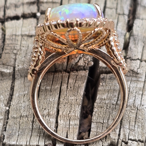OPAL DIAMOND RING SOLID 14K ROSE GOLD - Picture 13 of 16